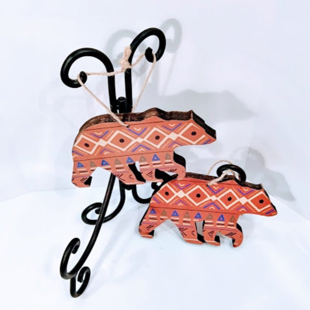 WOODEN ZUNI BEAR SOUTHWEST DESIGN ORNAMENTS